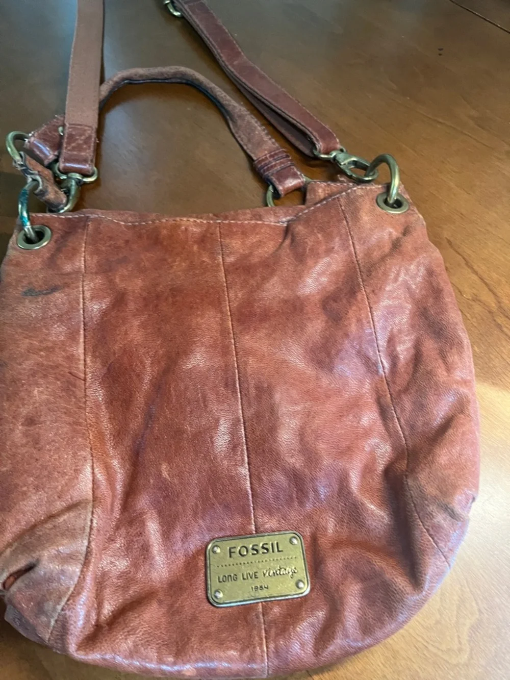 Fossil Distressed Leather Crossbody Bag in Rust Brown